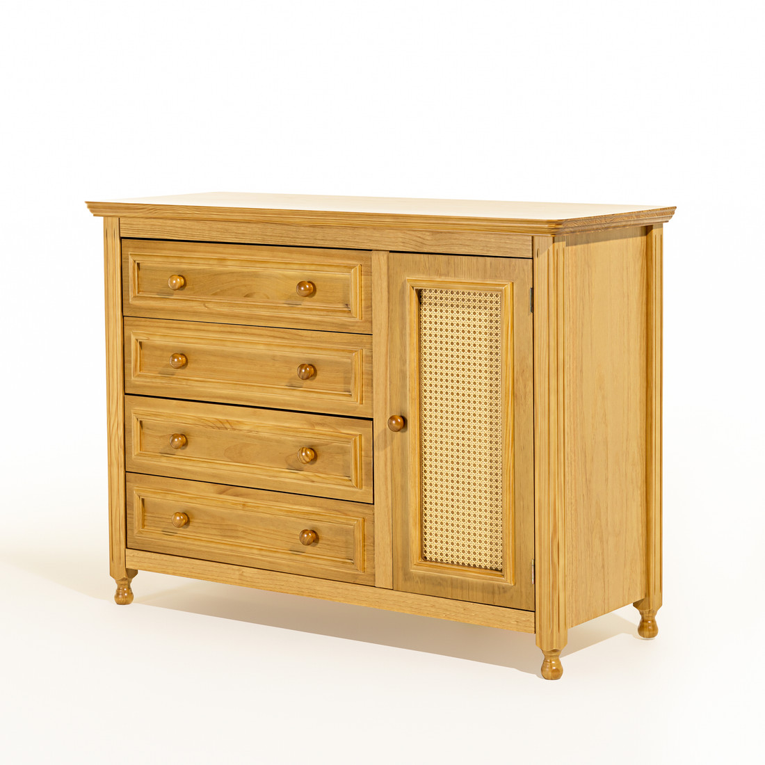 Kit Berço 3 em 1 + Cômoda 4 gavetas e 1 Porta com Rattan Mel | Linha Feliz + 1,2,3