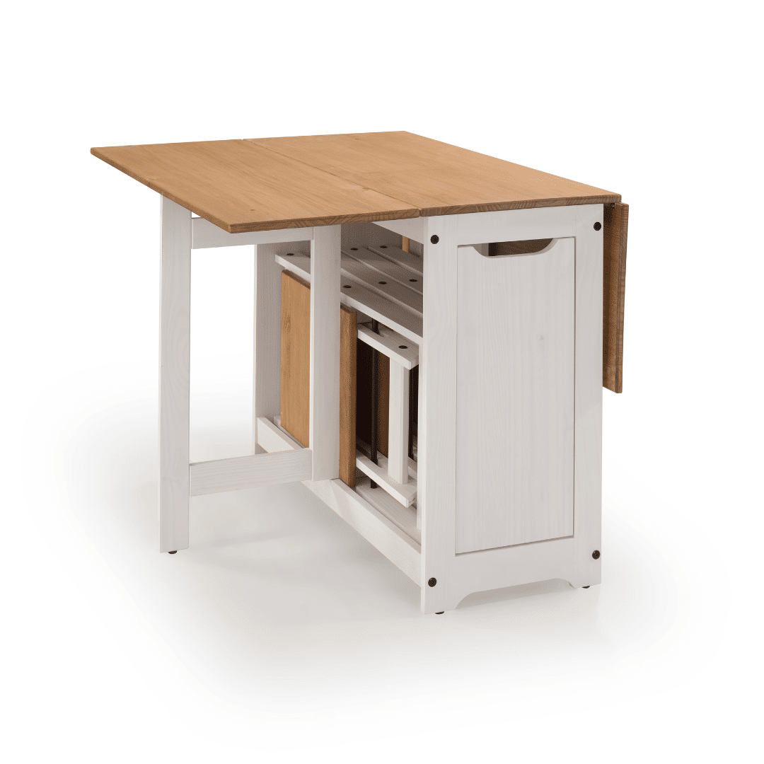 Mesa Dobrável Borboleta com 4 Cadeiras em Madeira Maciça de Pinus Branco Cera