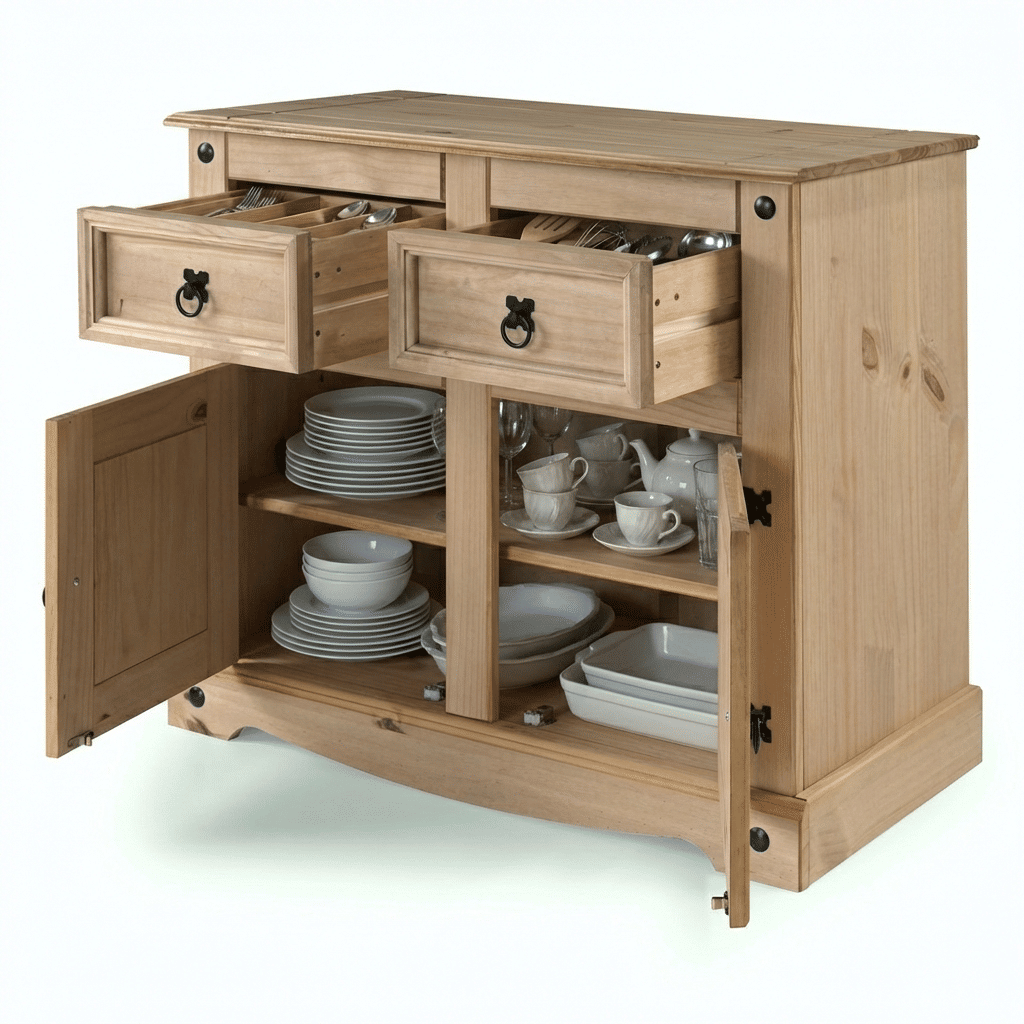 Balcão Buffet em Madeira Maciça de Pinus 2 Gavetas e 2 Portas