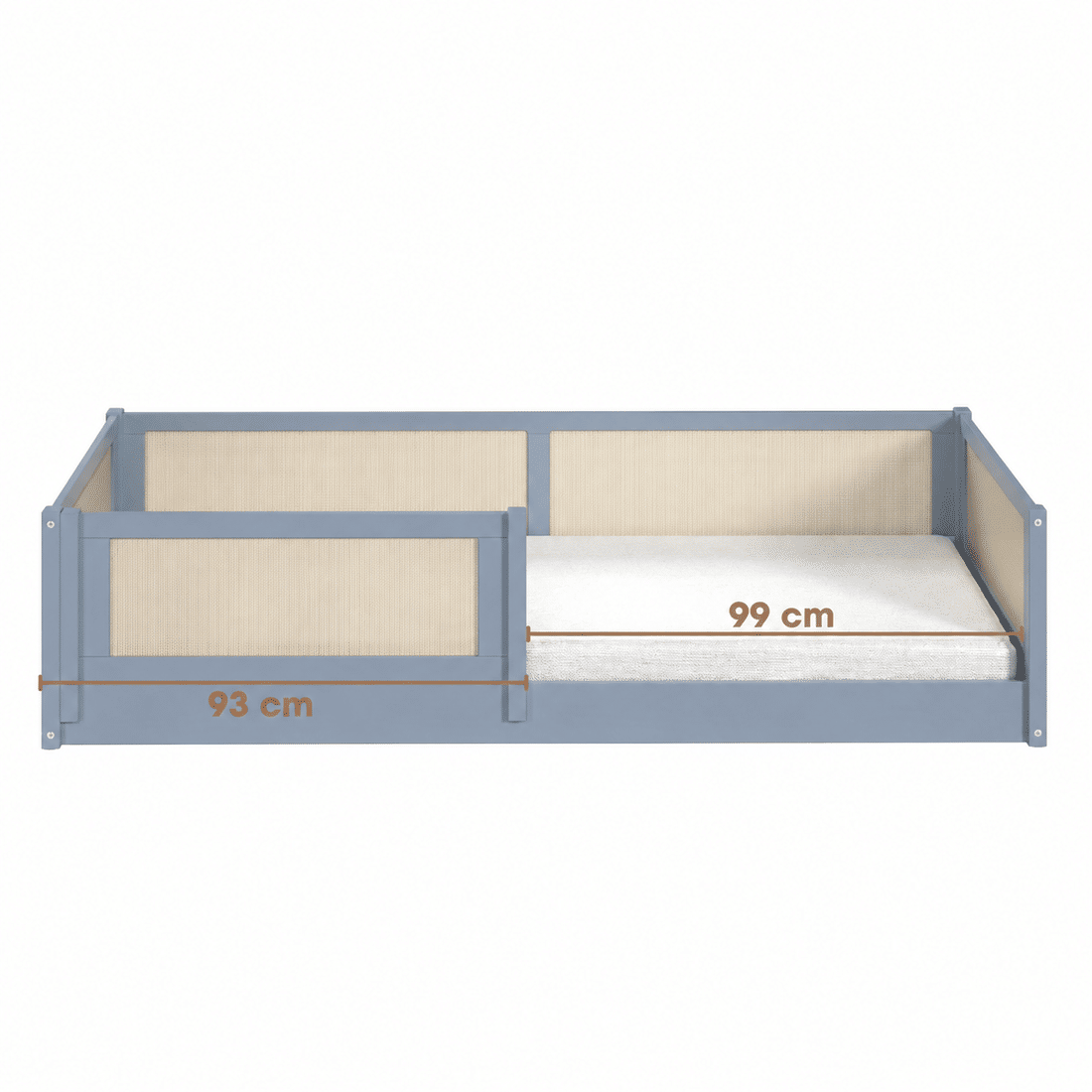 Cama Infantil de Solteiro Montessori Azul Com Rattan Cama Infantil de Solteiro Montessori Azul Com Rattan
