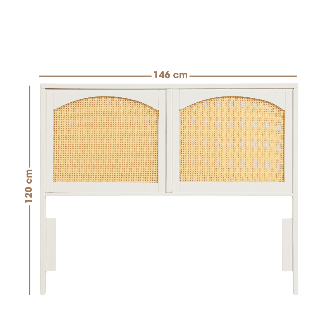 Cabeceira de Cama CASAL 146cm Arcs Madeira e Rattan na Cor Branca