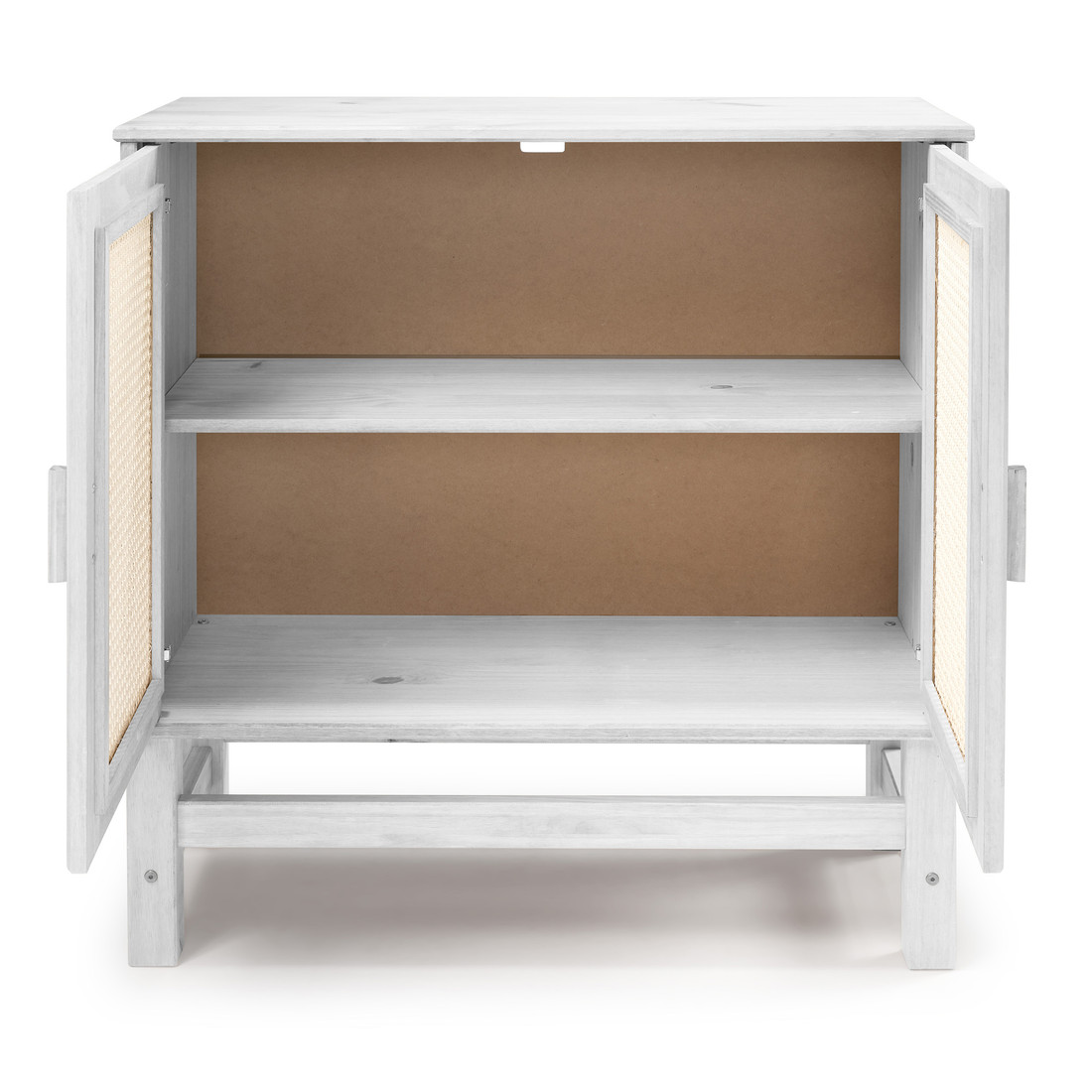 Balcão Buffet Nature em Madeira e Rattan Natural 02 Portas na Cor Branca 