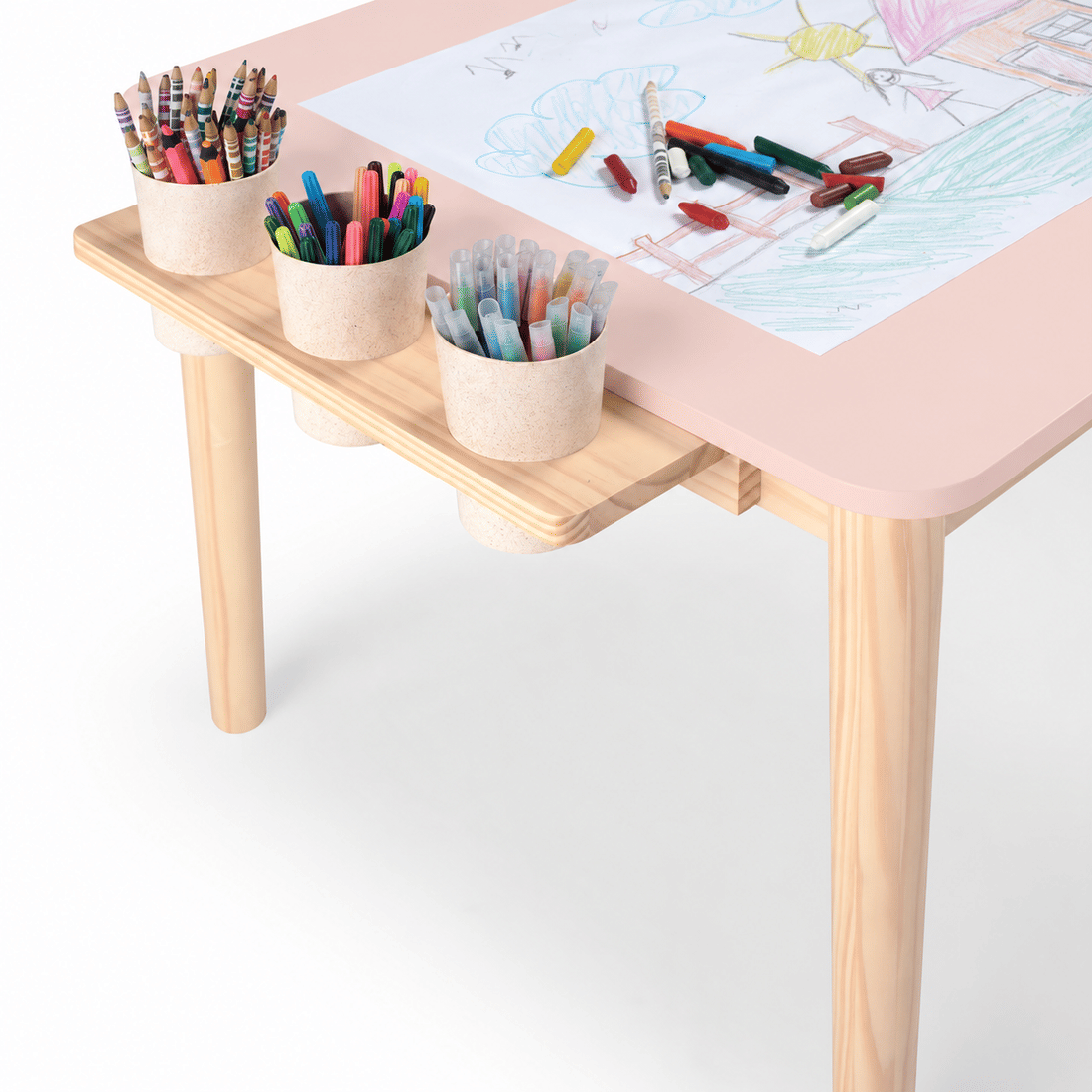 Mesa Infantil Quadrada de Madeira Maciça 61cm Rosa com Porta-Lápis e Suporte para Papel Mesa Infantil Quadrada de Madeira Maciça 61cm Rosa com Porta-Lápis e Suporte para Papel