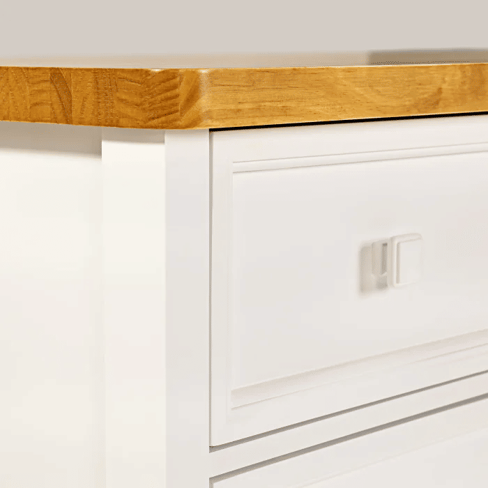 Cômoda Encanto 5 Gavetas e Porta de Vidro Branca com Tampo Mel Cômoda Encanto 5 Gavetas e Porta de Vidro Branca com Tampo Mel