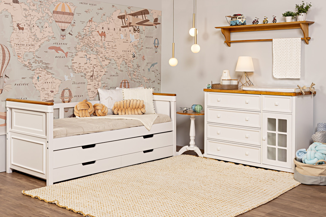 Sofá Cama Encanto com Cama Auxiliar Branco + Mel Sofá Cama Encanto com Cama Auxiliar Branco + Mel