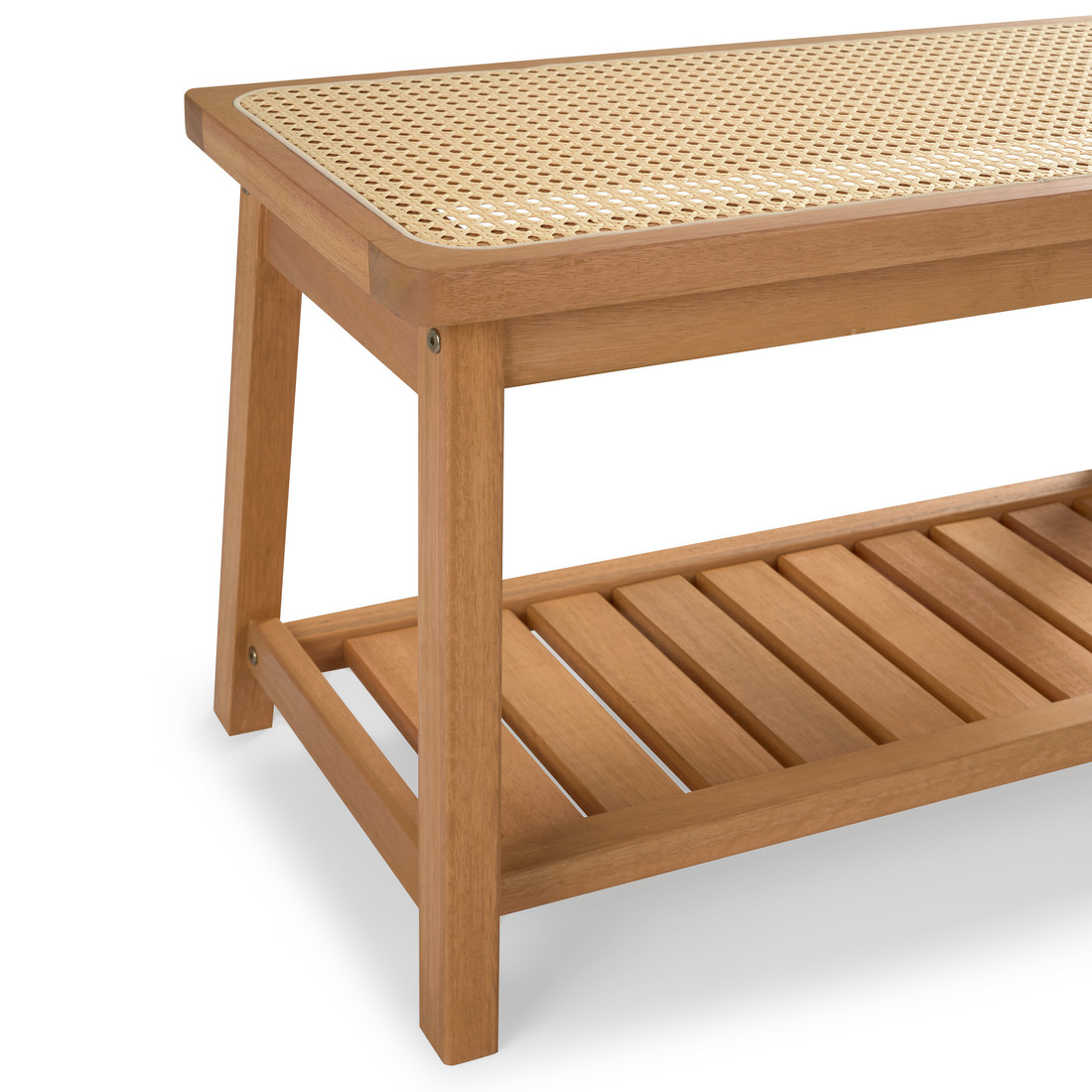 Banco Sapateira com Prateleira Ripada 75cm em Madeira Maciça e Rattan Cor Pitanga Banco Sapateira com Prateleira Ripada 75cm em Madeira Maciça e Rattan Cor Pitanga