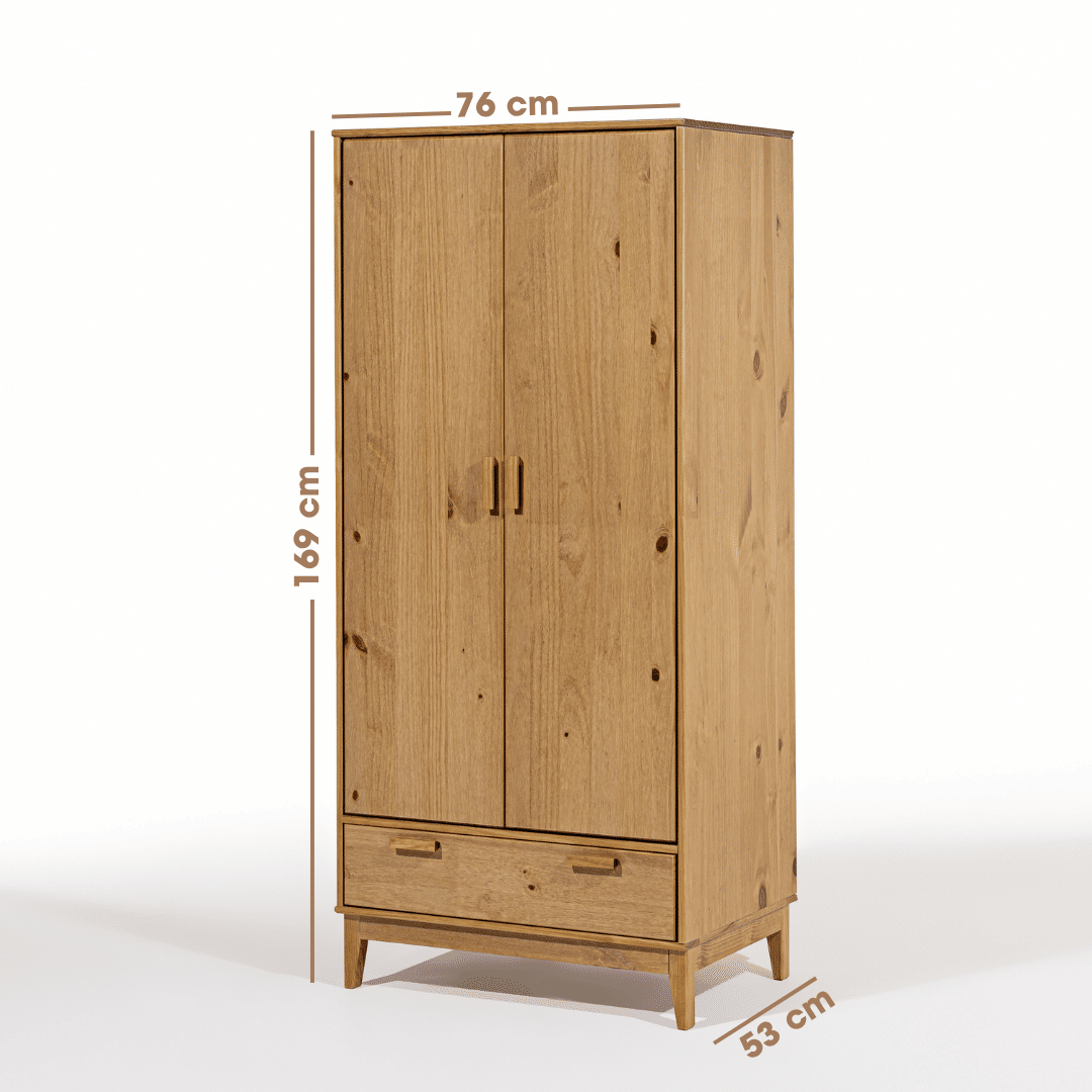 Roupeiro Alamo 2 Portas e 1 Gaveta em Madeira Natural Roupeiro Alamo 2 Portas e 1 Gaveta em Madeira Natural