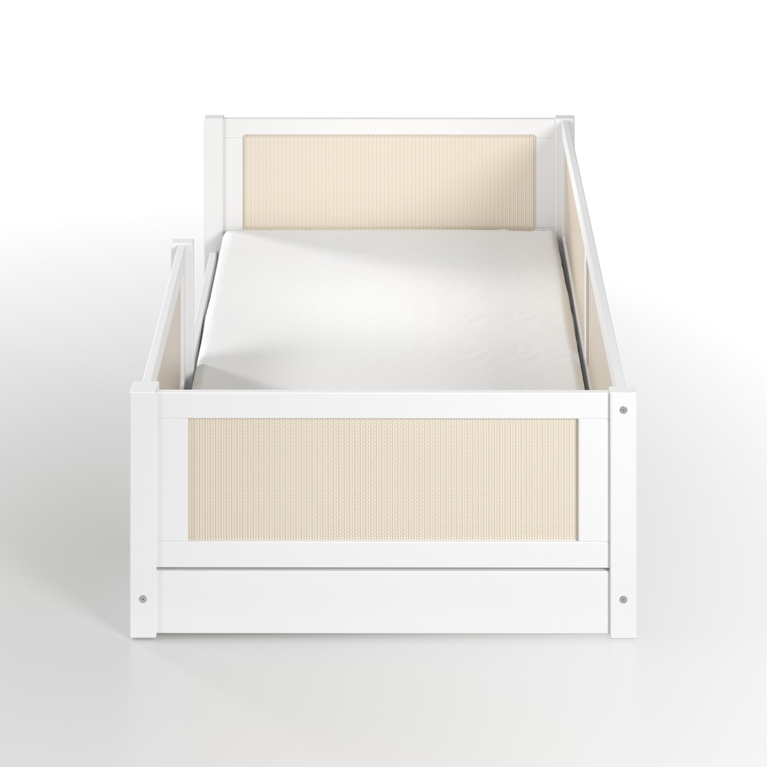 Cama Infantil de Solteiro Montessori Branca Com Rattan