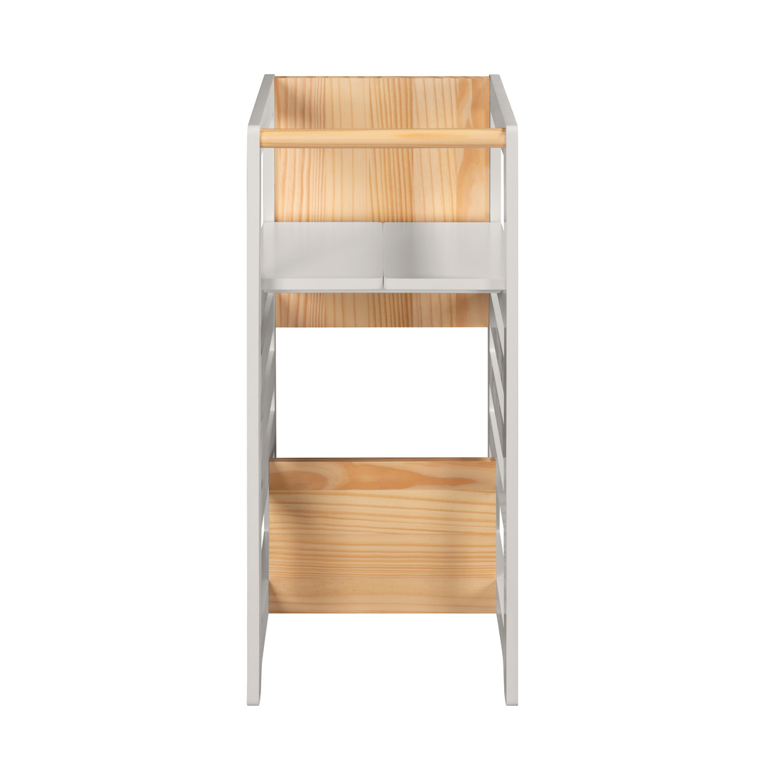 Torre de Aprendizagem Montessori 4 em 1 Cinza Cadeirão Ajustável, Mesinha de Atividades, Quadro de Desenhos