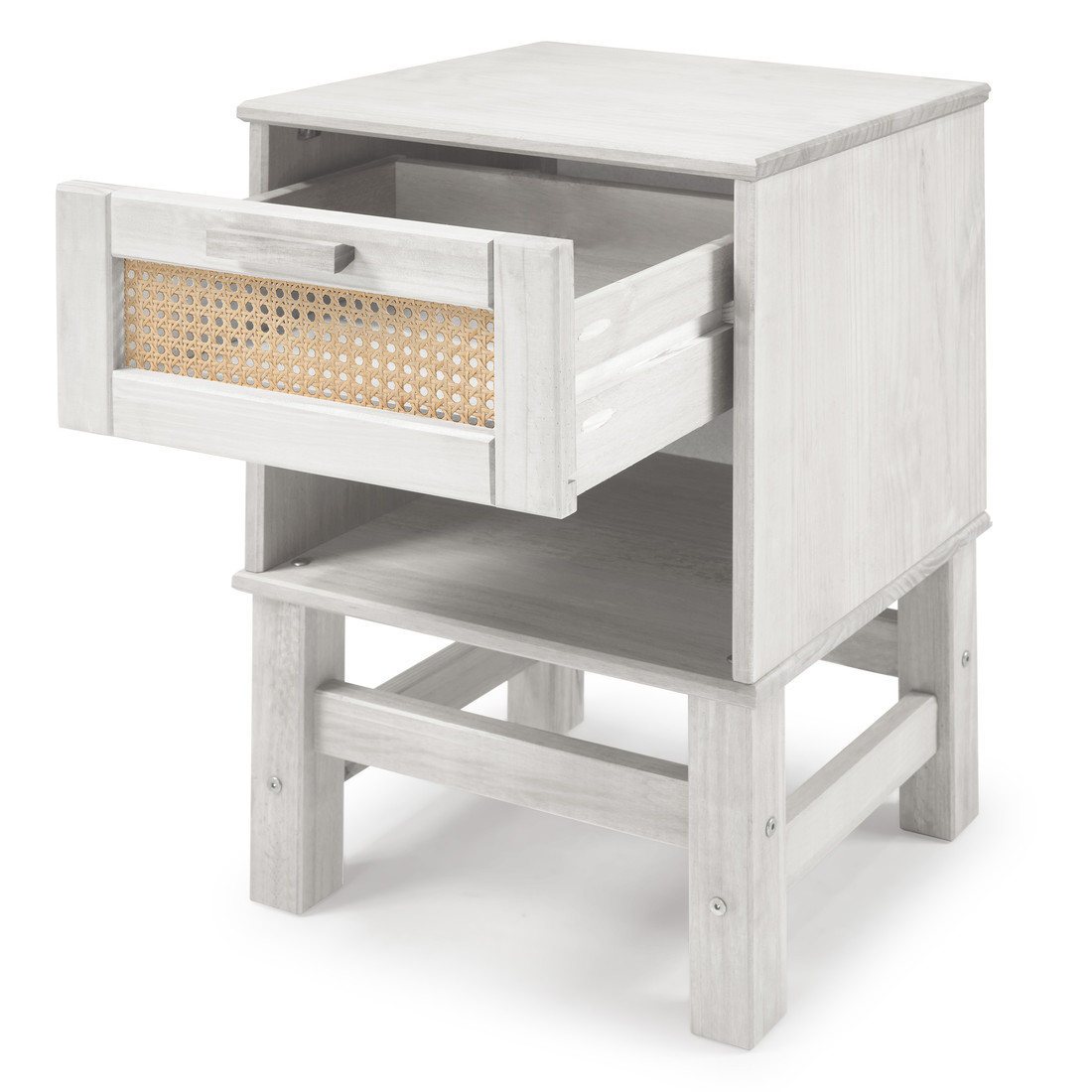 Kit Cabeceira KING + Mesa de Cabeceira Gaveta e Nicho de Rattan Nature na Cor Branca Kit Cabeceira KING + Mesa de Cabeceira Gaveta e Nicho de Rattan Nature na Cor Branca