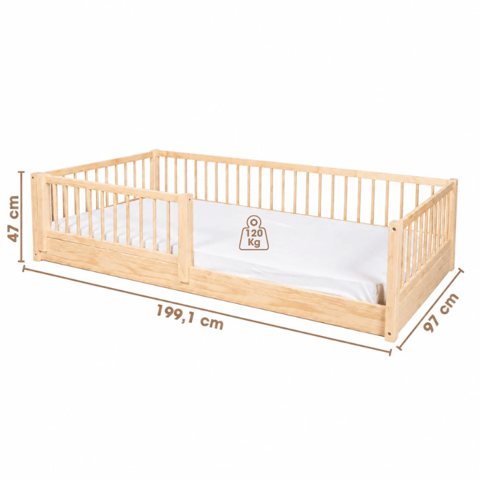 Cama Infantil de Solteiro Montessoriana Bloomie em Madeira Maciça Pinus Natural Cama Infantil de Solteiro Montessoriana Bloomie em Madeira Maciça Pinus Natural