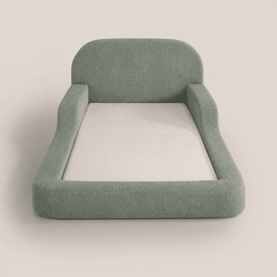 Cama Infantil de Solteiro Montessori em Espuma D28 Bouclé Verde com Colchão
