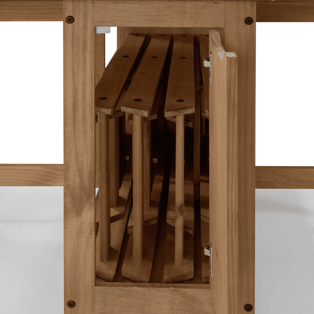 Mesa Dobrável Borboleta com 4 Cadeiras em Madeira Maciça de Pinus Cera