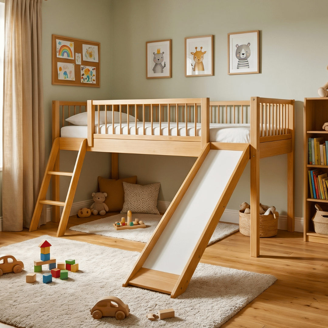 Cama Infantil de Solteiro Com Escorregador Bloomie em Madeira Maciça Pinus Mel
