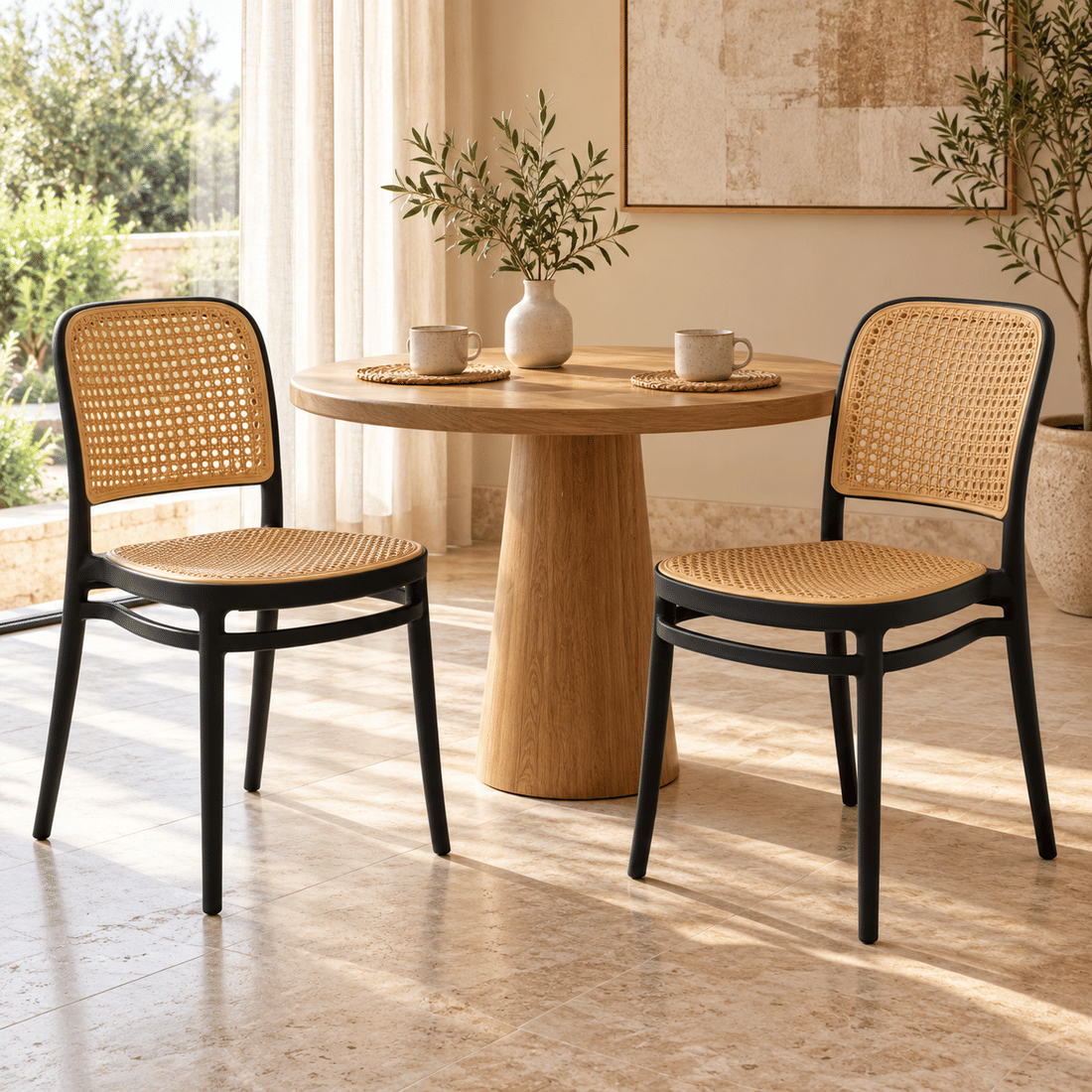 Cadeira Capri em Polipropileno Preta com Encosto e Assento em Rattan Sintético Cadeira Capri em Polipropileno Preta com Encosto e Assento em Rattan Sintético