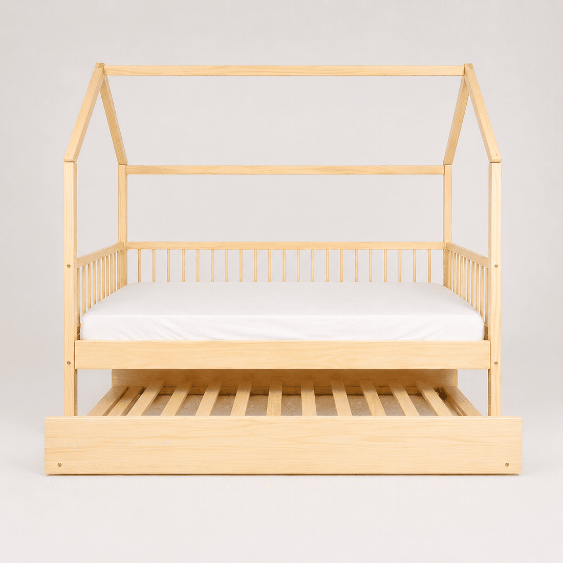 Cama Infantil Casinha Com Cama Auxiliar Bloomie em Madeira Maciça Pinus Natural Cama Infantil Casinha Com Cama Auxiliar Bloomie em Madeira Maciça Pinus Natural