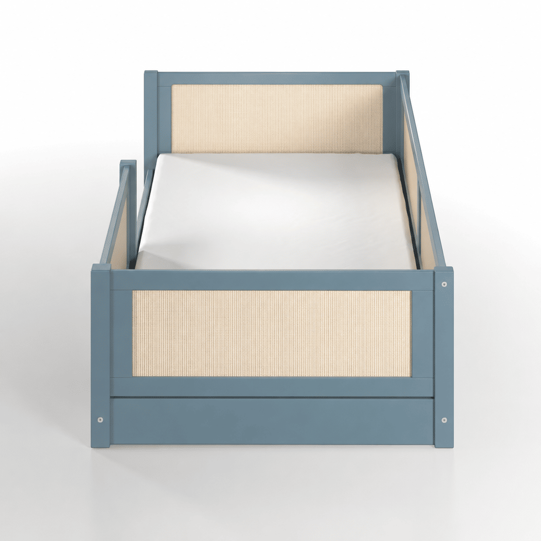 Cama Infantil de Solteiro Montessori Azul Com Rattan Cama Infantil de Solteiro Montessori Azul Com Rattan