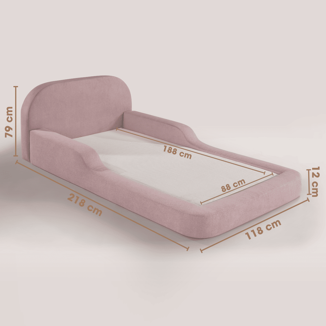 Cama Infantil de Solteiro Montessori em Espuma D28 Bouclé Rosa com Colchão