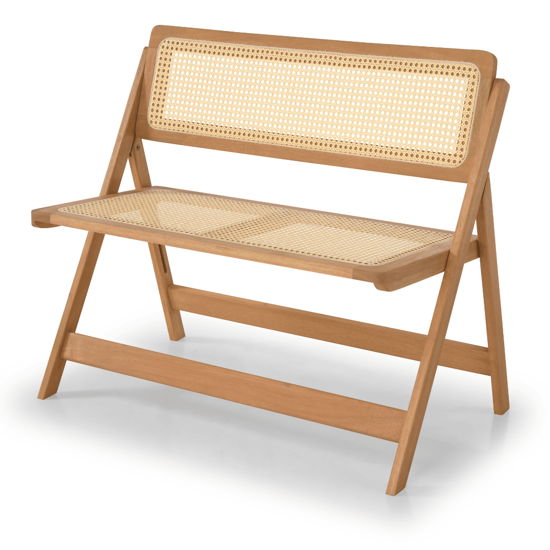 Banco Dobrável em Madeira de Eucalipto com Assento e Encosto em Rattan Natural Cor Pitanga 92 cm
