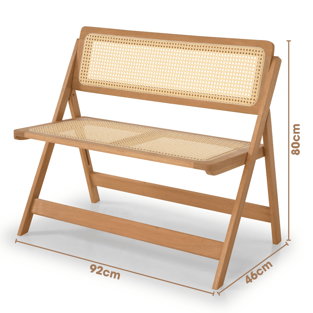 Banco Dobrável em Madeira de Eucalipto com Assento e Encosto em Rattan Natural Cor Pitanga 92 cm
