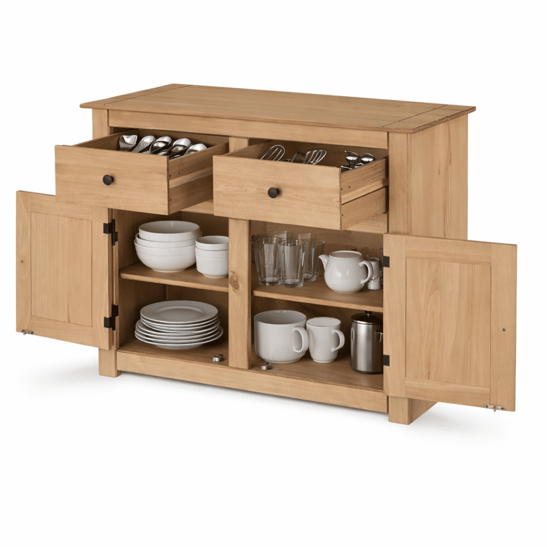 Balcão Buffet de Madeira Maciça com 2 Gavetas e 2 Portas Design Clássico