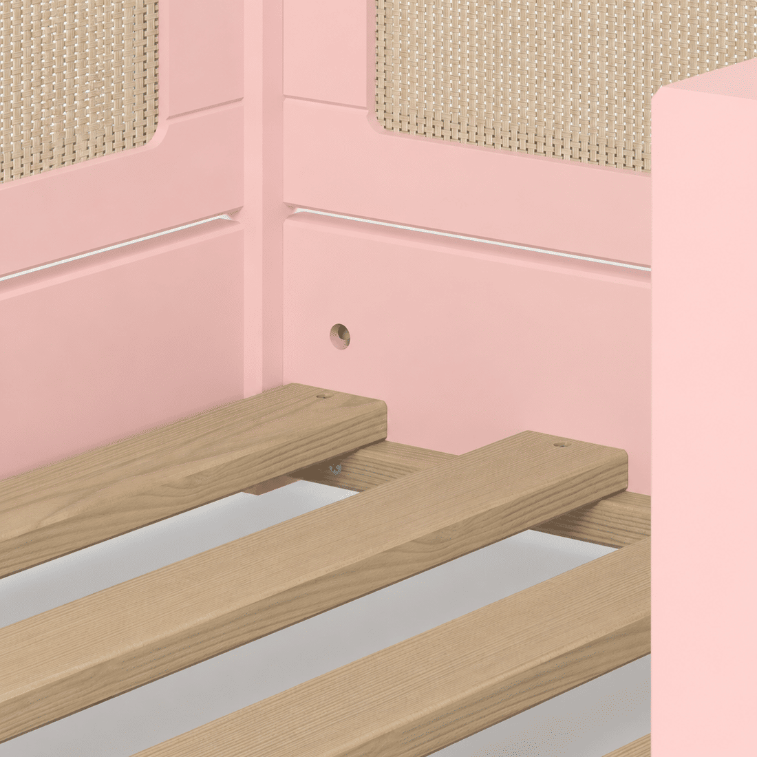 Cama Infantil de Solteiro Montessori Rosa Com Rattan