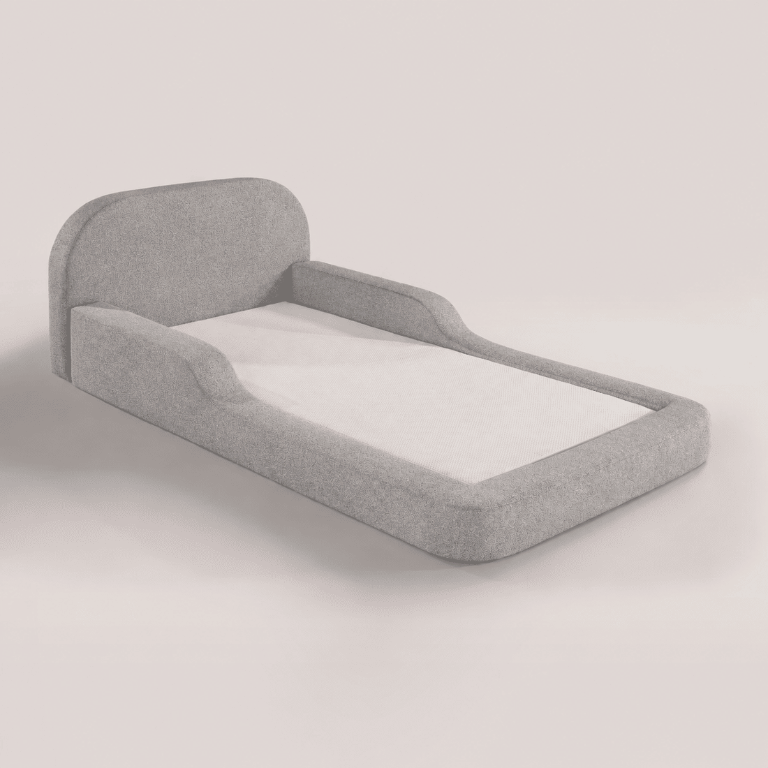 Cama Infantil de Solteiro Montessori em Espuma D28 Bouclé Cinza com Colchão Cama Infantil de Solteiro Montessori em Espuma D28 Bouclé Cinza com Colchão