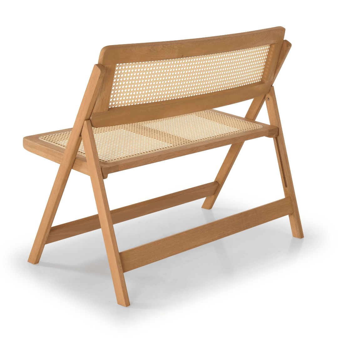 Banco Dobrável em Madeira de Eucalipto com Assento e Encosto em Rattan Natural Cor Pitanga 92 cm