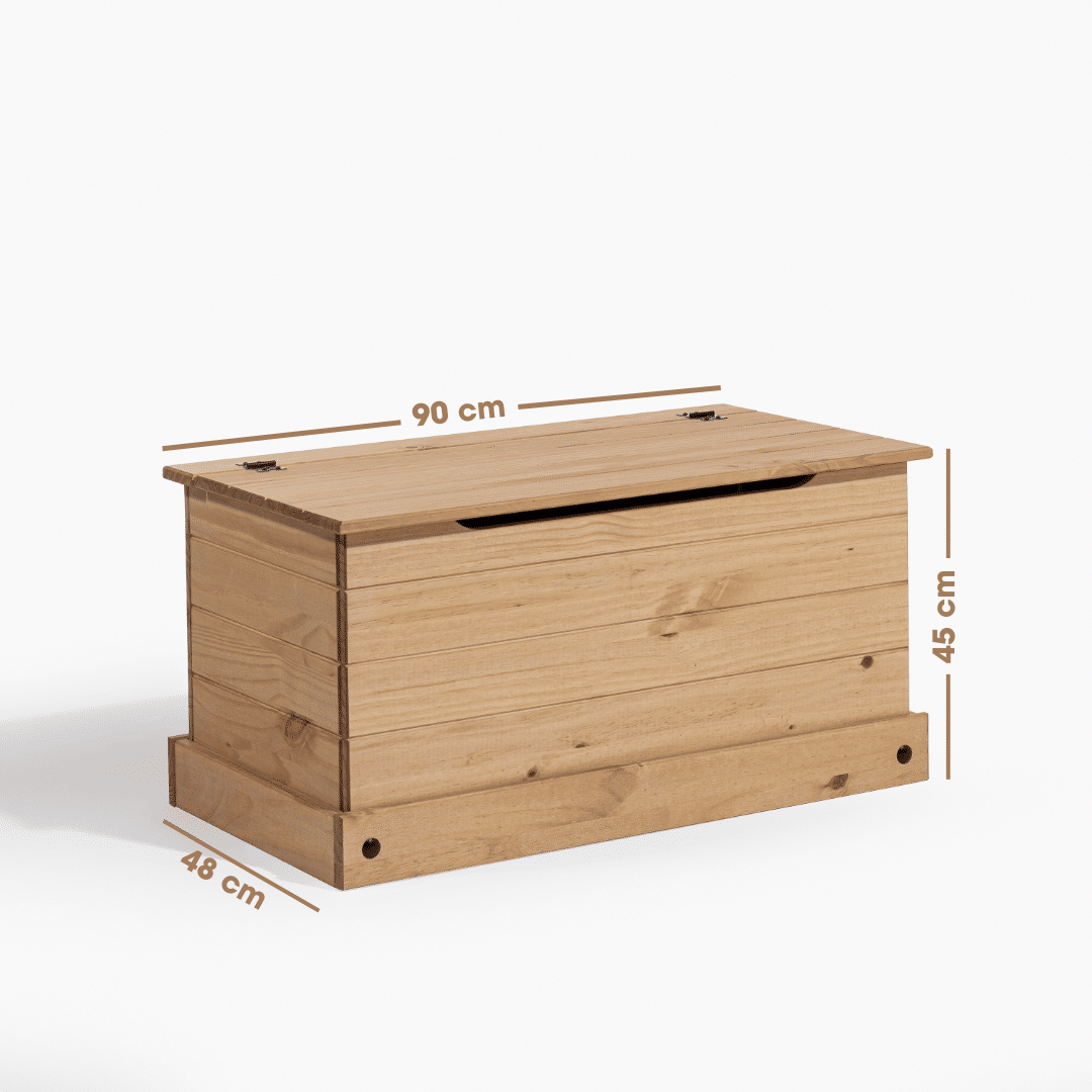 Baú de Armazenamento em Madeira Maciça de Pinus com Tampa Articulada e Trava de Segurança Baú de Armazenamento em Madeira Maciça de Pinus com Tampa Articulada e Trava de Segurança