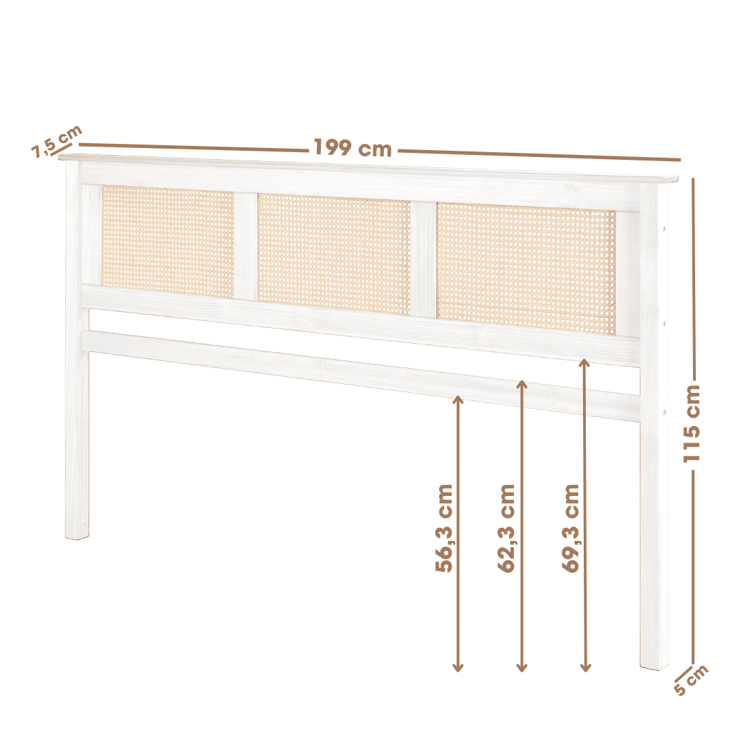 Kit Cabeceira KING + Mesa de Cabeceira Gaveta e Nicho de Rattan Nature na Cor Branca Kit Cabeceira KING + Mesa de Cabeceira Gaveta e Nicho de Rattan Nature na Cor Branca
