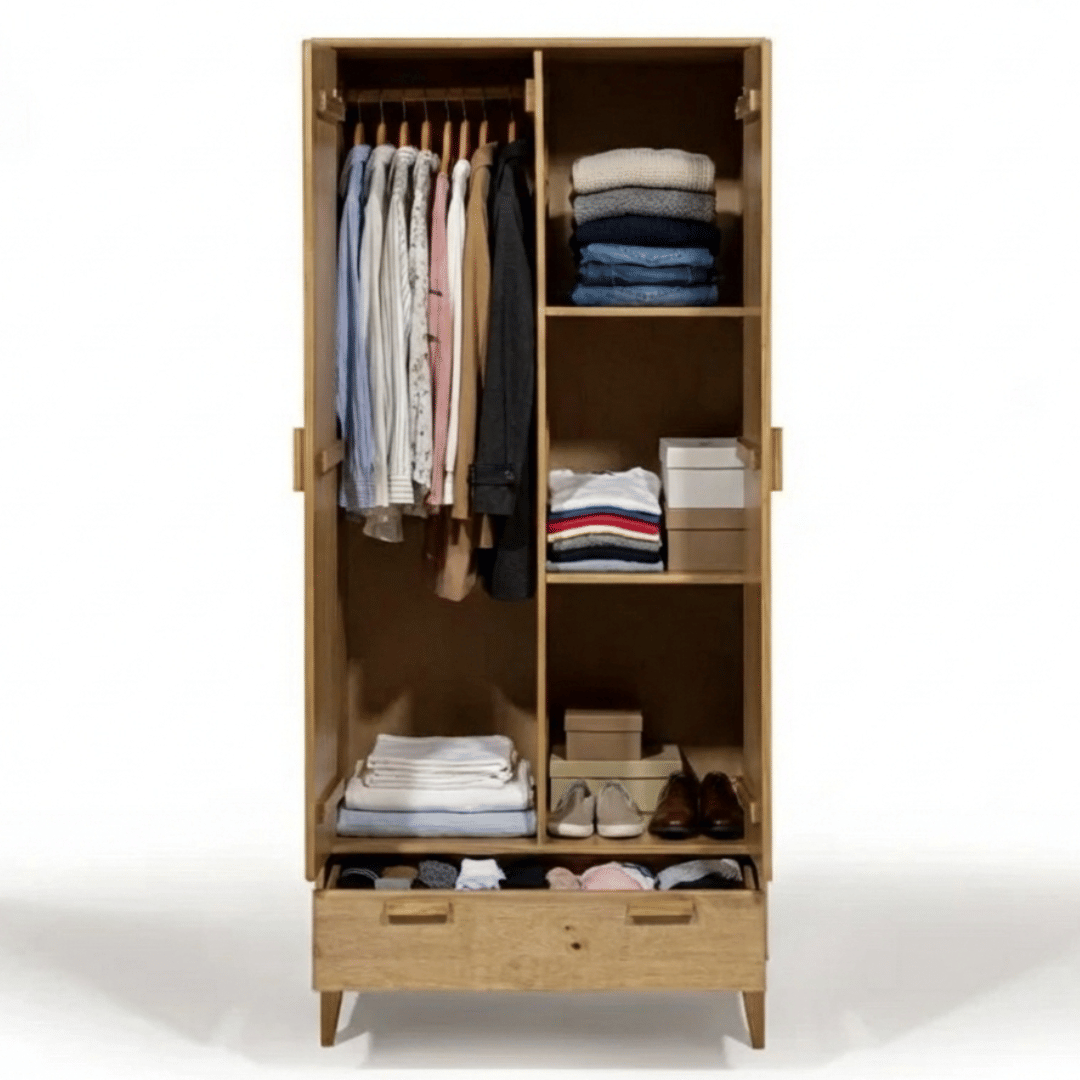 Roupeiro Alamo 2 Portas e 1 Gaveta em Madeira Natural Roupeiro Alamo 2 Portas e 1 Gaveta em Madeira Natural