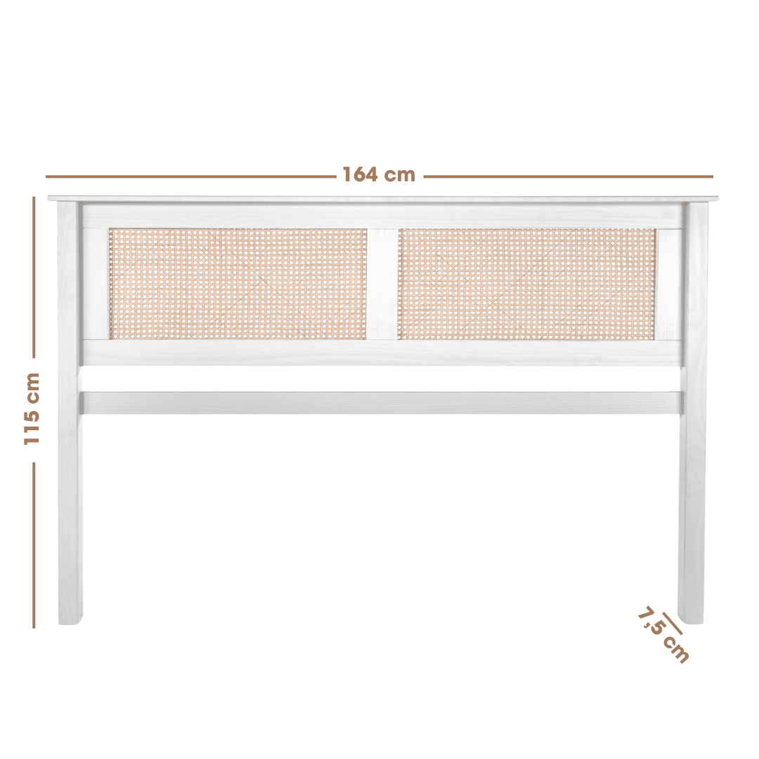Cabeceira de Cama QUEEN 164cm Nature Madeira e Rattan na Cor Branca Cabeceira de Cama QUEEN 164cm Nature Madeira e Rattan na Cor Branca