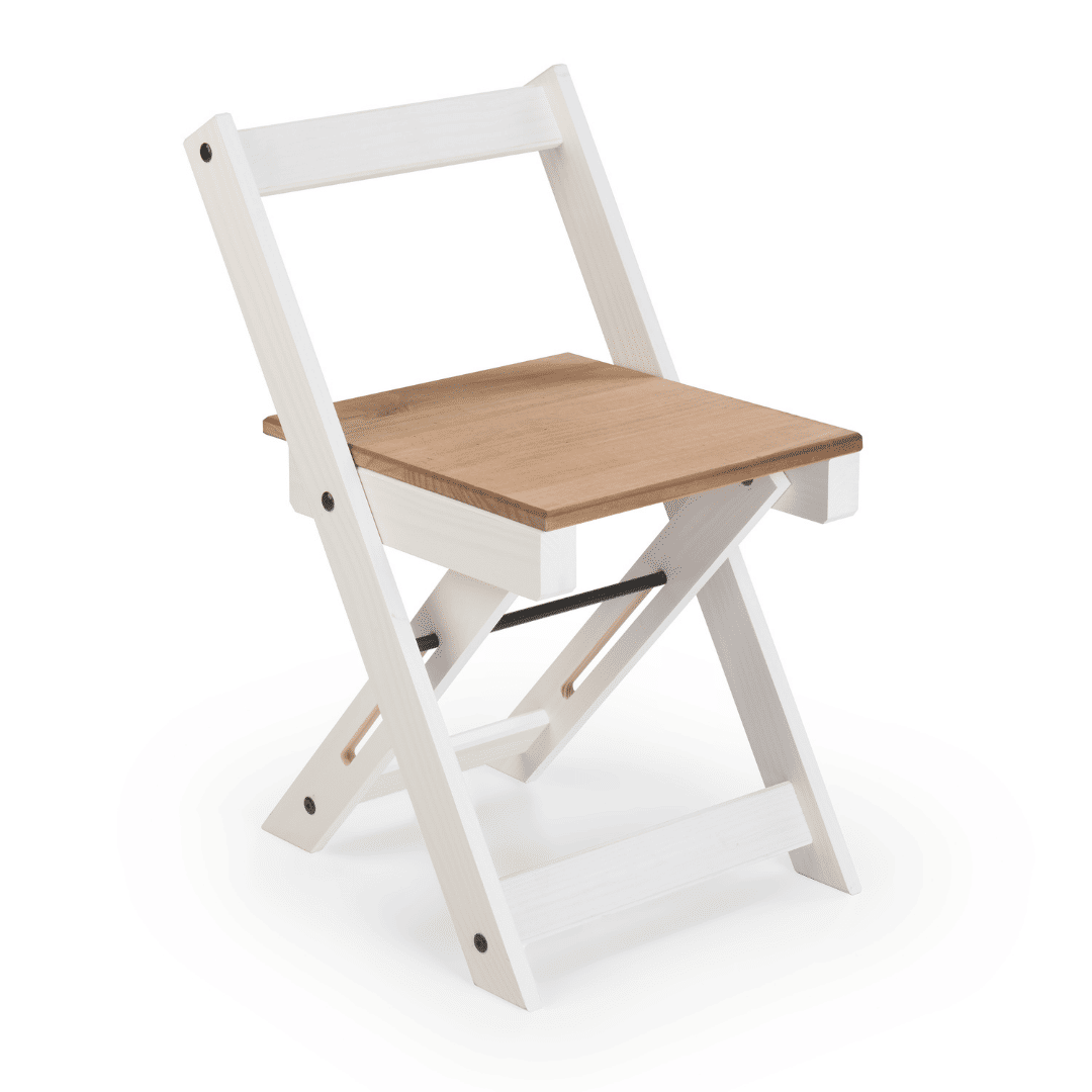 Mesa Dobrável Borboleta com 4 Cadeiras em Madeira Maciça de Pinus Branco Cera