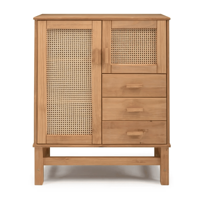 Balcão Buffet Nature Madeira e Rattan 02 portas e 03 gavetas