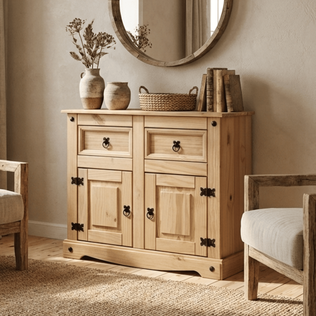 Balcão Buffet em Madeira Maciça de Pinus 2 Gavetas e 2 Portas Balcão Buffet em Madeira Maciça de Pinus 2 Gavetas e 2 Portas