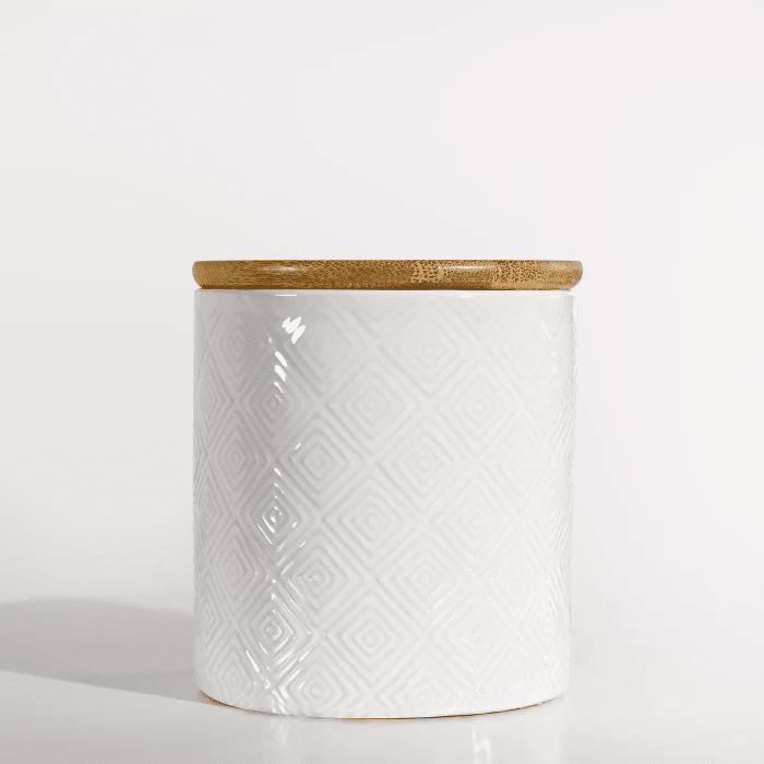 Pote Porta Algodão Cotonete Organizador Objetos Cerâmica com colchão Tampa de Bambu Kit Higiene Bebê