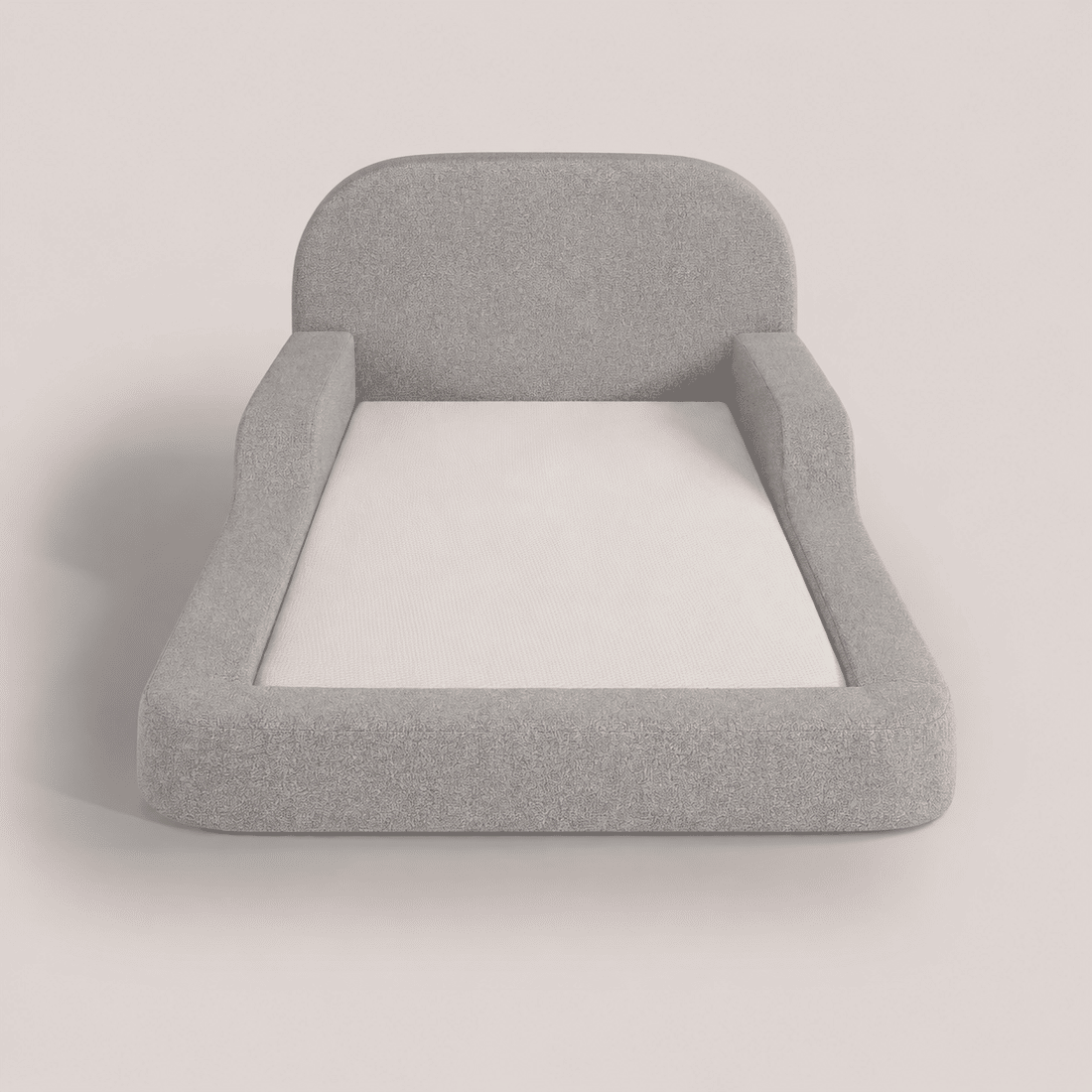 Cama Infantil de Solteiro Montessori em Espuma D28 Bouclé Cinza com Colchão Cama Infantil de Solteiro Montessori em Espuma D28 Bouclé Cinza com Colchão
