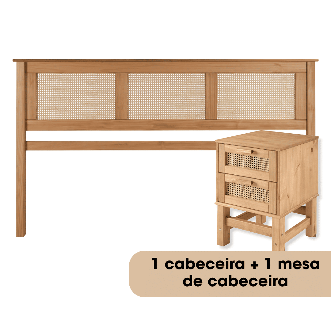 Kit Cabeceira KING + Mesa de Cabeceira 2 Gavetas de Rattan Nature Kit Cabeceira KING + Mesa de Cabeceira 2 Gavetas de Rattan Nature