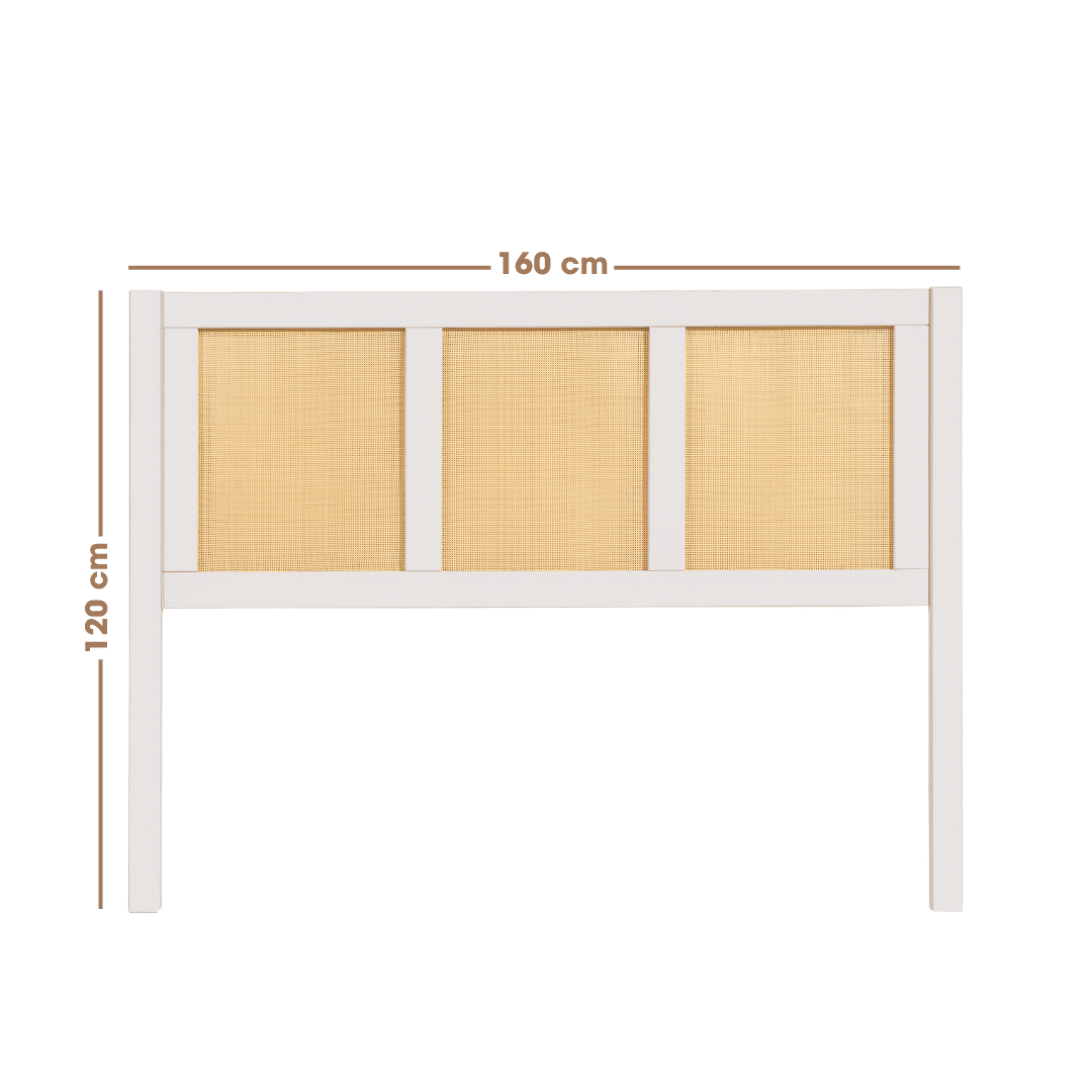 Cabeceira de Cama QUEEN 160cm Paglia Madeira e Rattan na Cor Branca