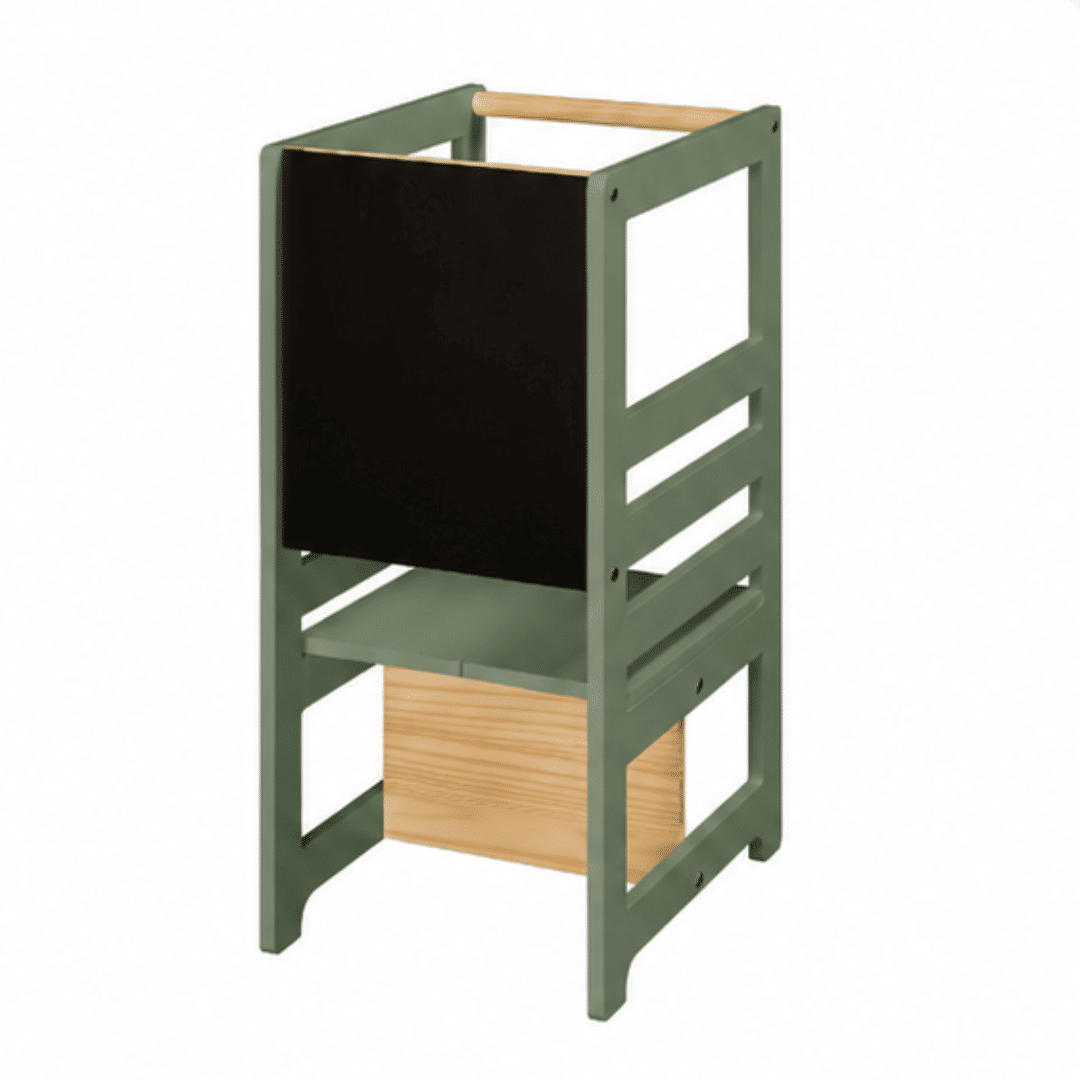 Torre de Aprendizagem Montessori 4 em 1 Verde Oliva Cadeirão Ajustável, Mesinha de Atividades, Quadro de Desenhos Torre de Aprendizagem Montessori 4 em 1 Verde Oliva Cadeirão Ajustável, Mesinha de Atividades, Quadro de Desenhos