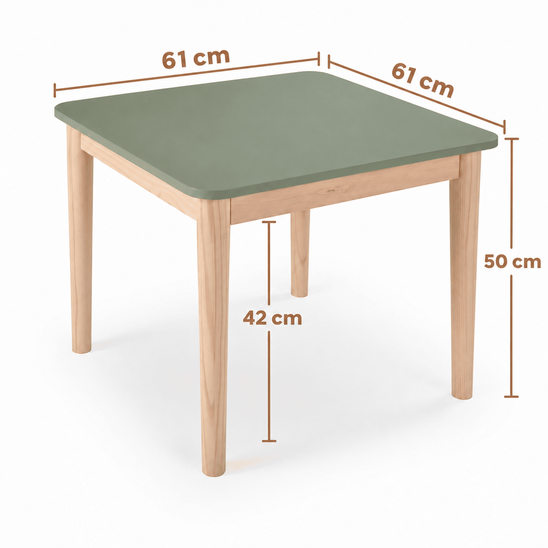 Mesa Infantil Quadrada de Madeira Maciça 61cm Verde Oliva Mesa Infantil Quadrada de Madeira Maciça 61cm Verde Oliva