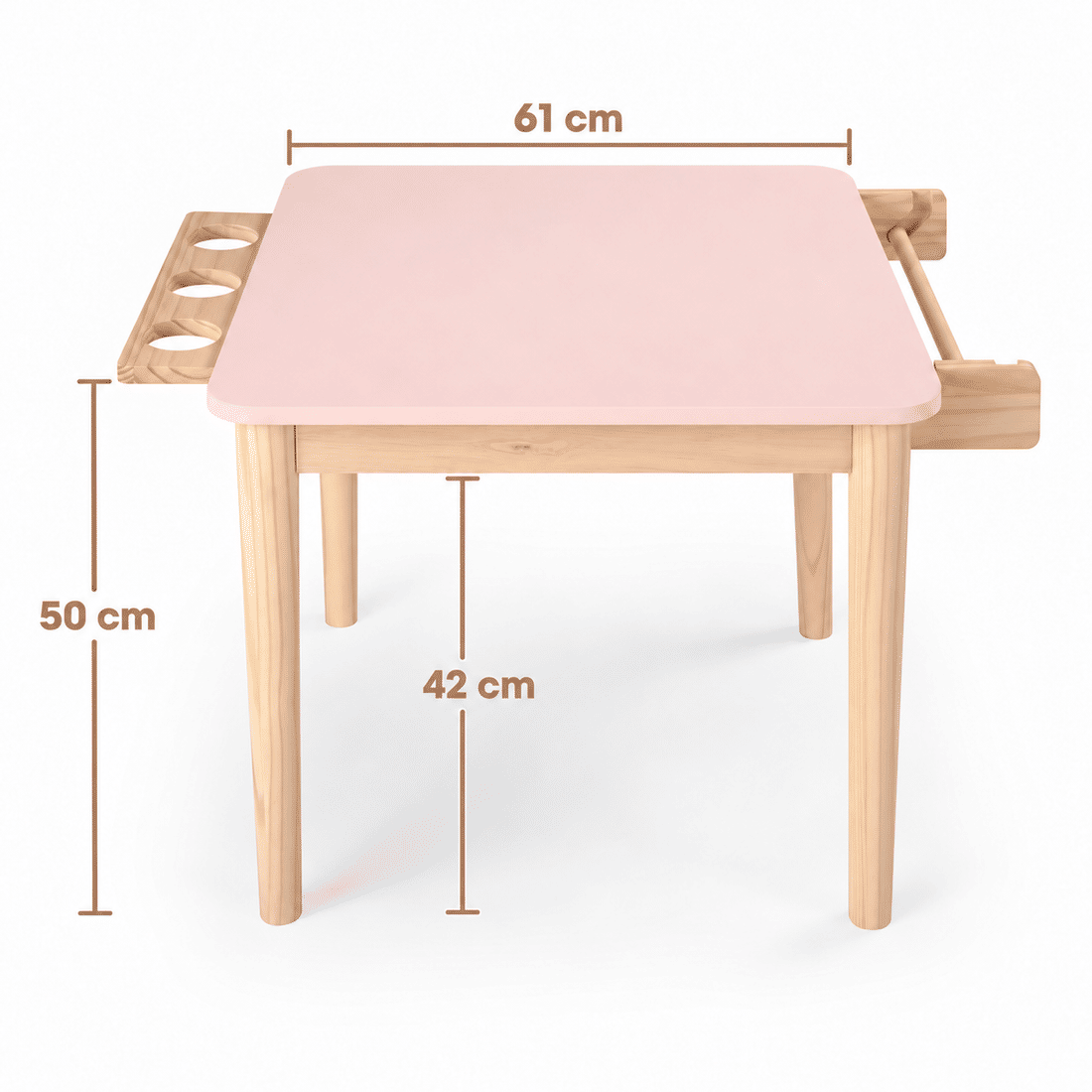 Mesa Infantil Quadrada de Madeira Maciça 61cm Rosa com Porta-Lápis e Suporte para Papel Mesa Infantil Quadrada de Madeira Maciça 61cm Rosa com Porta-Lápis e Suporte para Papel