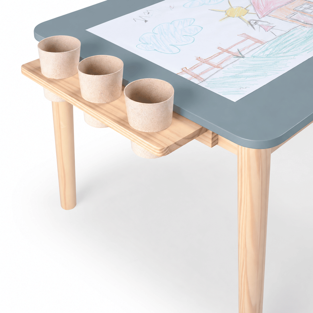 Mesa Infantil Quadrada de Madeira Maciça 61cm Azul com Porta-Lápis e Suporte para Papel Mesa Infantil Quadrada de Madeira Maciça 61cm Azul com Porta-Lápis e Suporte para Papel