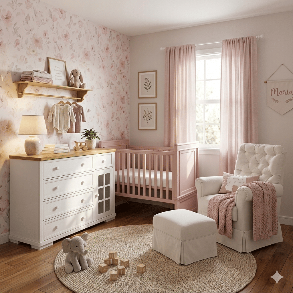 Berço Americano Encanto 2 em 1 de Rodinhas na Cor Rosa Soft Berço Americano Encanto 2 em 1 de Rodinhas na Cor Rosa Soft