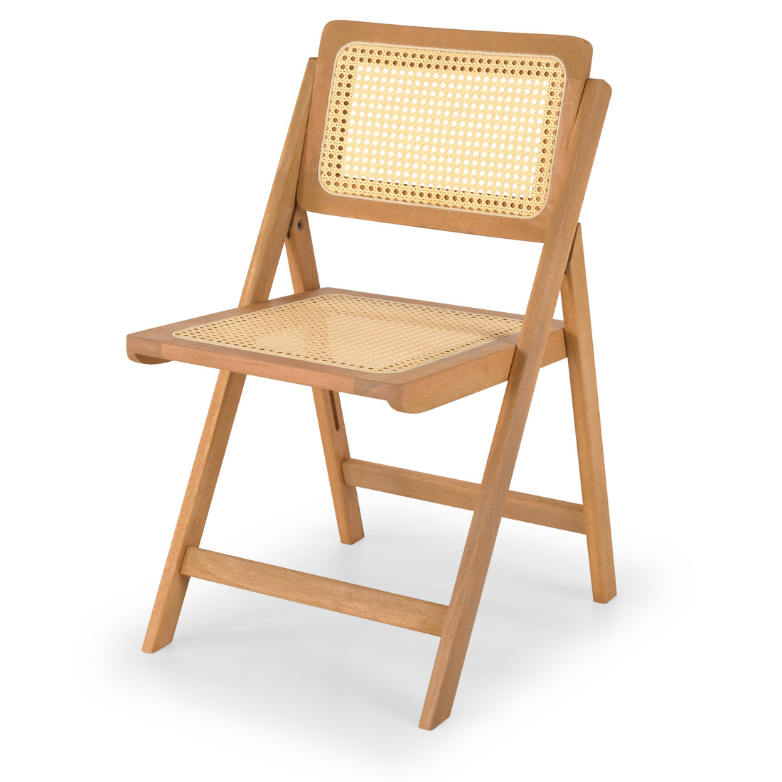 Conjunto de Mesa Quadrada com 4 Cadeiras em Madeira de Eucalipto com Assento e Encosto em Rattan Natural na Cor Pitanga Conjunto de Mesa Quadrada com 4 Cadeiras em Madeira de Eucalipto com Assento e Encosto em Rattan Natural na Cor Pitanga