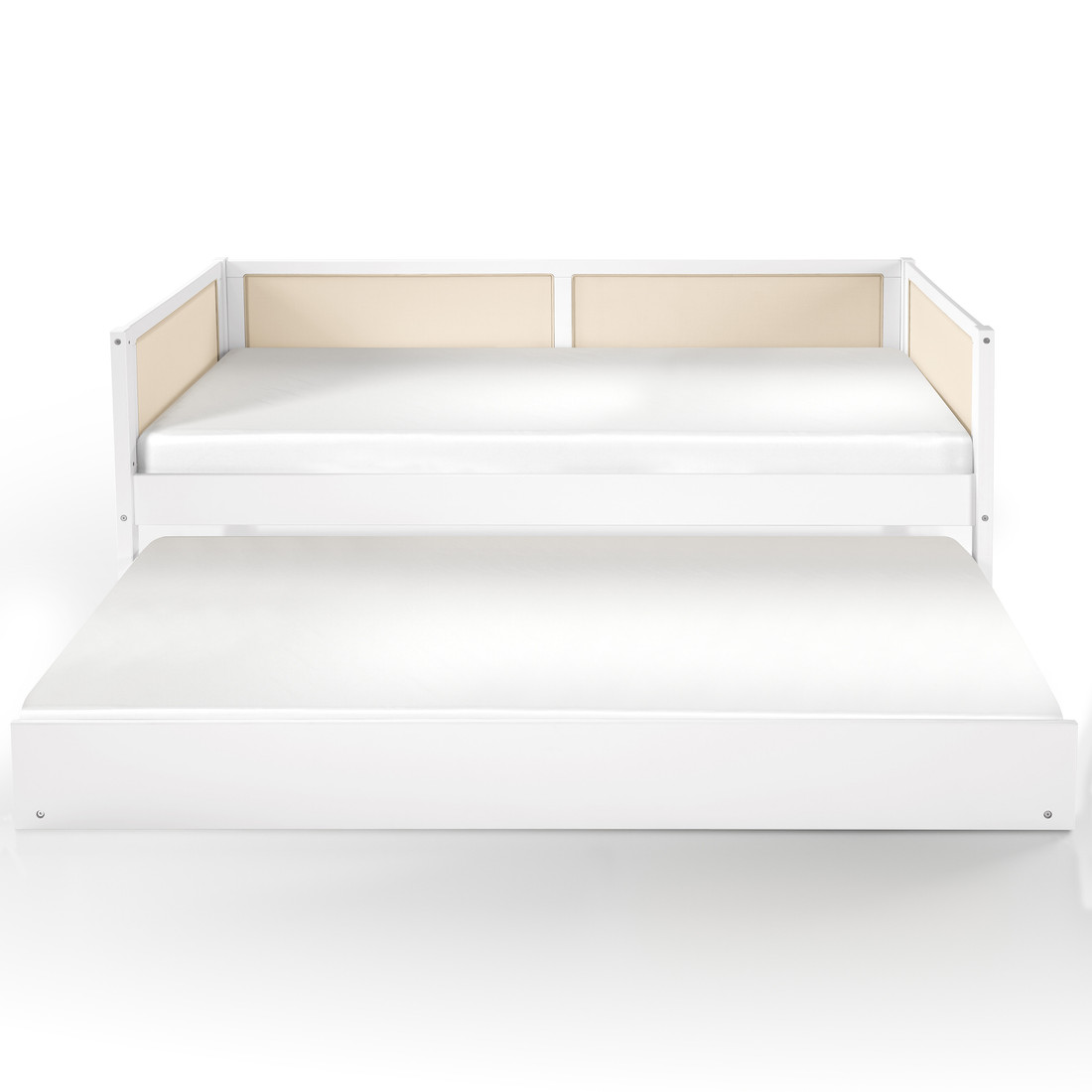 Cama de Solteiro com Cama Auxiliar na Cor Branca Com Rattan