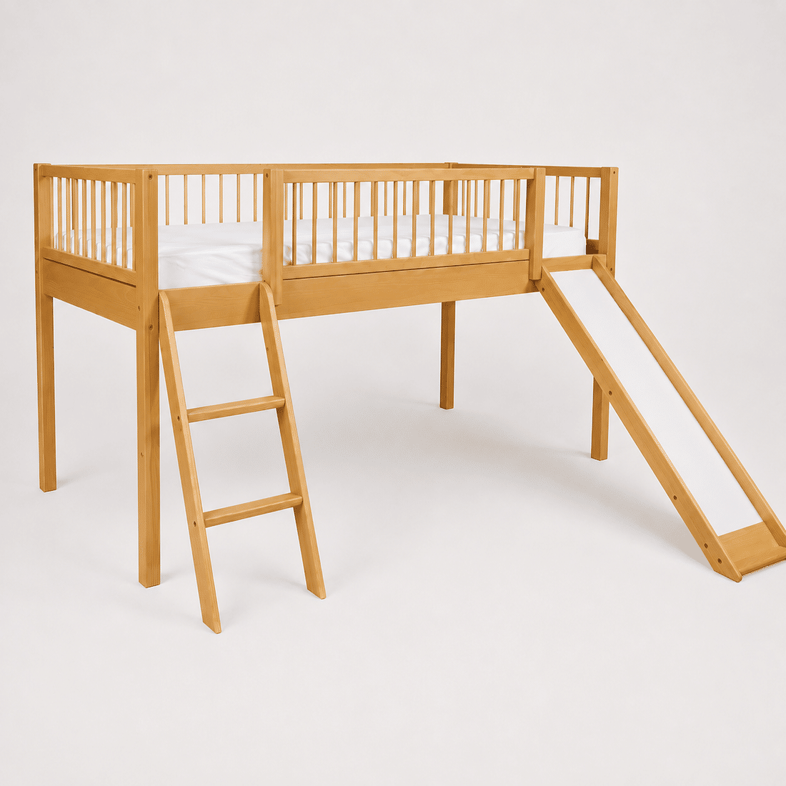 Cama Infantil de Solteiro Com Escorregador Bloomie em Madeira Maciça Pinus Mel