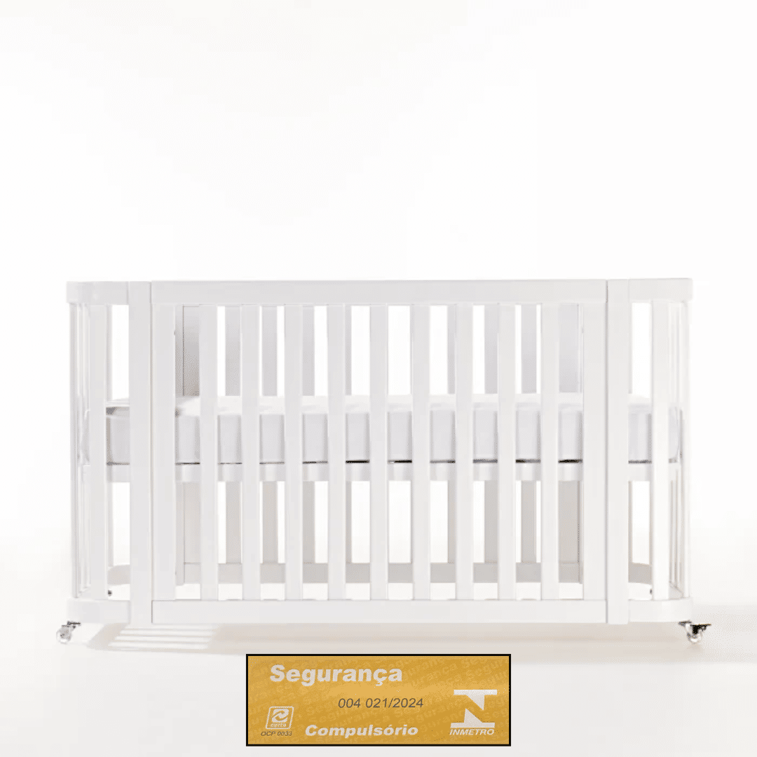 Kit Berço 3 em 1 + Cômoda 4 gavetas e 1 Porta com Rattan Branco | Linha Feliz + 1,2,3