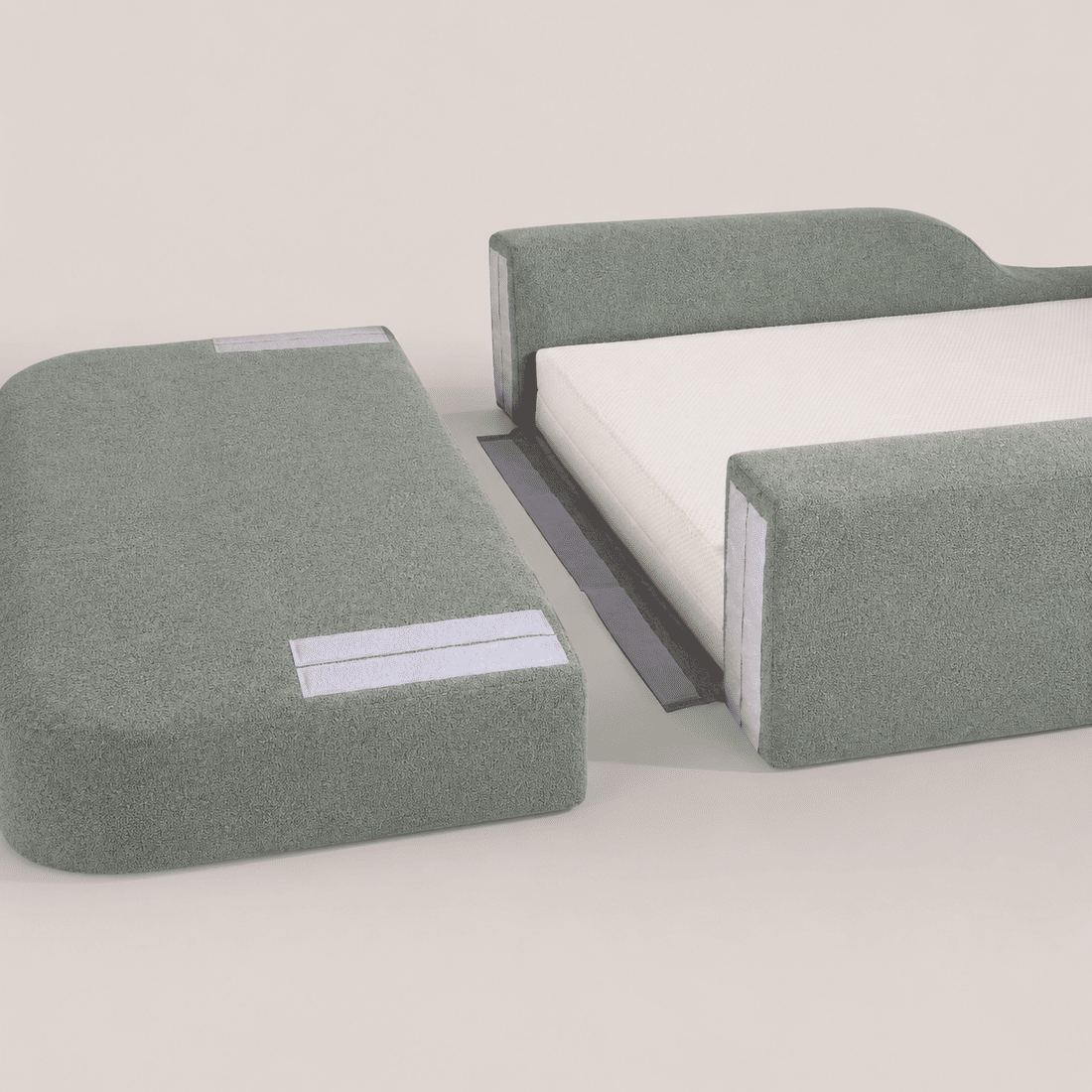 Cama Infantil de Solteiro Montessori em Espuma D28 Bouclé Verde com Colchão