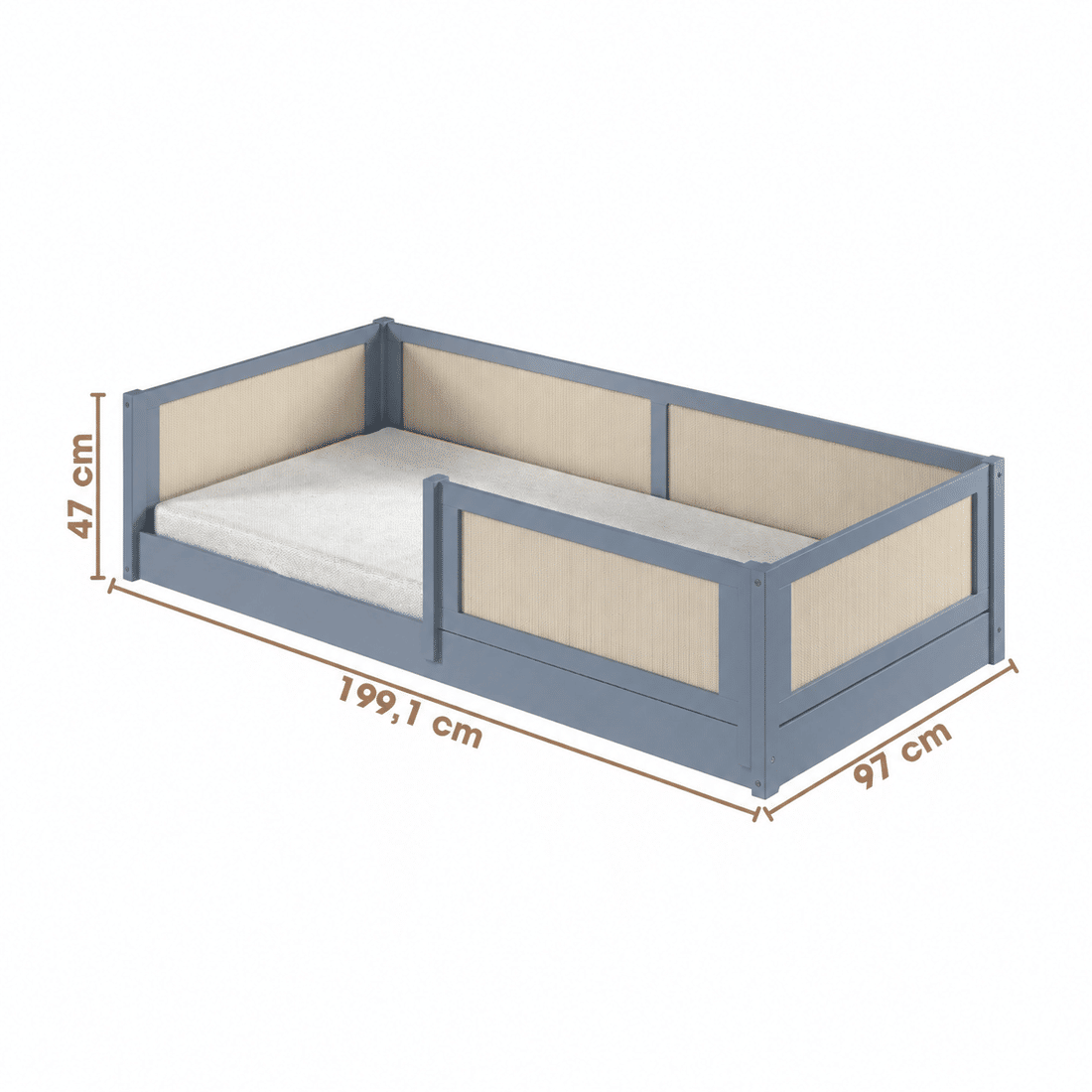 Cama Infantil de Solteiro Montessori Azul Com Rattan Cama Infantil de Solteiro Montessori Azul Com Rattan